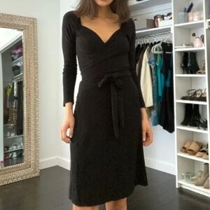 Norma Kamali Classic Black Knee Length Wrap Dress w/Ruching, Size XL